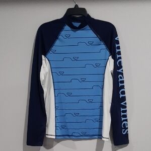 Vineyard Vines Swim Shirt Navy and Light Blue Whale